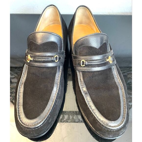 Gucci Black Suede Leather Trimmed Bit Men’s Loafers Made in Italy Size 43/9.5 M - Picture 2 of 15